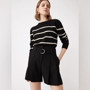 Suncoo Paris Benny High Waisted Belted Shorts - Black Size Small T1 NEW